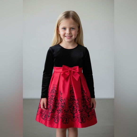 Bonnie Jean, little girl 6X red and black dress excellent condition - Picture 1 of 12